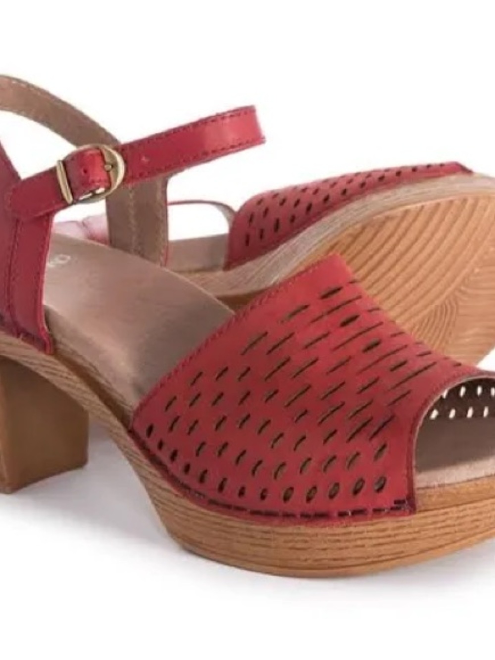 Dansko Denita Red Perforated Leather Sandal with Block Heel